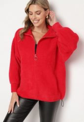 Czerwona Bluza z Wełną Suwakiem i Ściągaczami Enalwen. Czerwone bluzy bez kaptura damskie Born2be, uniwersalny, z jeansu. Za 149.99 zł.