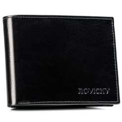 Portfel skórzany Rovicky N61-RPVT-BL czarny. Czarne portfele męskie ROVICKY, bez wzorów, ze skóry. Za 57.99 zł.