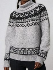 Sweter ze wzorem - szary. Szare swetry klasyczne damskie Sinsay, l, bez kołnierzyka. Za 69.99 zł.