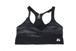 Biustonosz sportowy CAMO. Czarne biustonosze sportowe damskie BARNETT, bez wzorów, z elastanu. Za 109.00 zł.