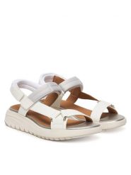 Geox Sandały D Flextride S D65BSD 05415 C1236 Biały. Białe sandały damskie Geox, bez wzorów, ze skóry, bez obcasa, na płaskiej podeszwie. Za 419.99 zł.