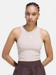 Adidas Top Essentials KD3822 Beżowy Slim Fit. Brązowe topy damskie Adidas, m, bez wzorów, z bawełny, bez kołnierzyka. Za 119.99 zł.