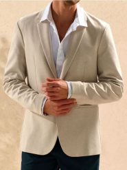 Marynarka slim fit - beżowy. Brązowe marynarki męskie Sinsay, bez wzorów. Za 99.99 zł.