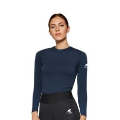 Damska koszulka z długim rękawem z wełny merynosów - Bjork 140. Niebieskie t-shirty damskie FJORK MERINO, m, bez wzorów, z elastanu, bez kołnierzyka. Za 439.00 zł.