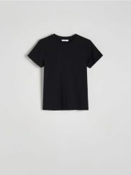 Bawełniany t-shirt - czarny. Czarne t-shirty damskie Reserved, l, bez wzorów, z bawełny, bez kołnierzyka. Za 89.99 zł.
