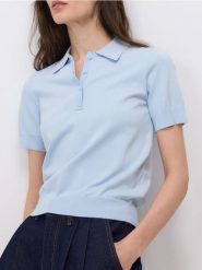 Sweter polo z wiskozą - jasnoniebieski. Niebieskie swetry klasyczne damskie Reserved, l, z dzianiny, bez kołnierzyka. W wyprzedaży za 69.99 zł.