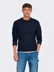 ONLY & SONS Sweter w kolorze granatowym rozmiar: L. Niebieskie swetry męskie Only & Sons, l, bez wzorów, z wełny, bez kołnierzyka. Za 118.28 zł.
