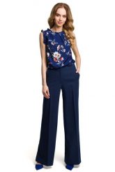 Eleganckie Szerokie Granatowe Spodnie w Kant. Czerwone spodnie materiałowe damskie MOE, bez wzorów, z elastanu, eleganckie. Za 219.90 zł.