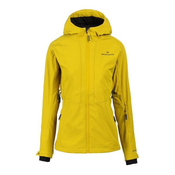 Kurtka softshell damska Vara SS. Żółte kurtki damskie Bergson, bez wzorów, z softshellu, bez kaptura. Za 499.00 zł.
