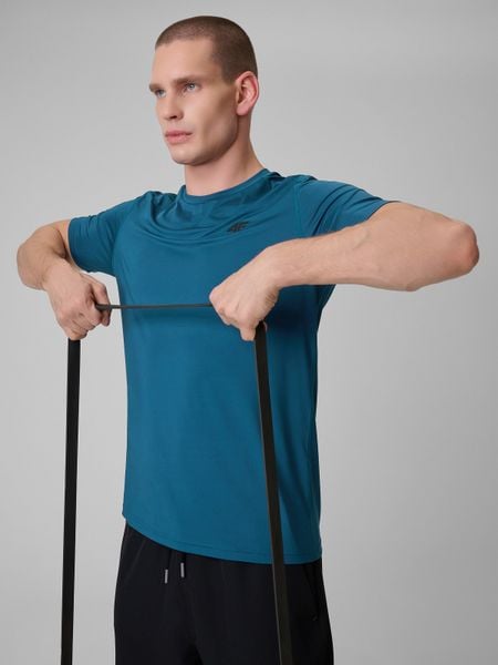 4F Koszulka treningowa regular szybkoschnąca męska - granatowa L. Niebieskie t-shirty sportowe męskie 4f, l, ze skóry, bez ramiączek. Za 79.99 zł.