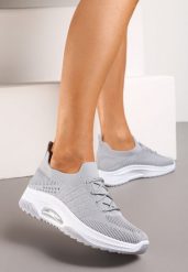 Szare Wsuwane Buty Sportowe z Elastyczną Cholewką i Ozdobną Wstawką na Podeszwie Moonsara. Szare obuwie treningowe damskie Born2be, na fitness i siłownię. Za 44.99 zł.