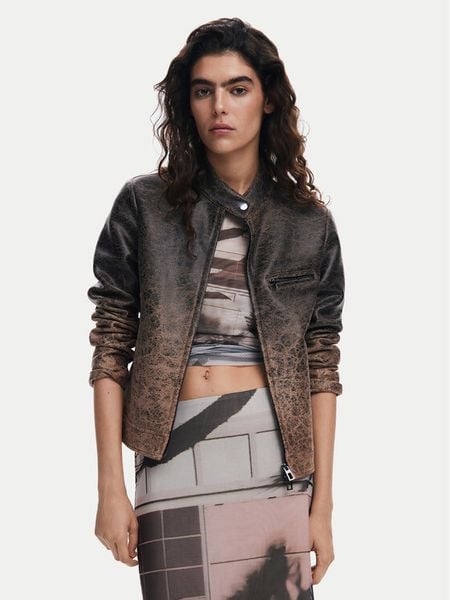 Desigual Kurtka skórzana 25SWEW44 Brązowy Regular Fit. Brązowe kurtki damskie Desigual, s, bez wzorów, z syntetyku, bez kaptura. Za 459.99 zł.
