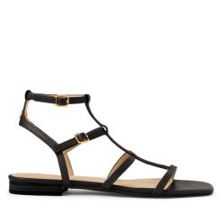 Sandały LAUREN RALPH LAUREN. Czarne sandały damskie Lauren Ralph Lauren, bez wzorów, bez obcasa, na płaskiej podeszwie. Za 439.99 zł.