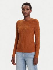 Gant Sweter 4800100 Brązowy Slim Fit. Brązowe swetry klasyczne damskie Gant, s, z bawełny, bez kołnierzyka. Za 529.99 zł.