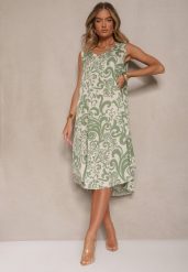 Zielona Sukienka z Bawełny z Motywem Paisley Zivanae. Zielone sukienki damskie Renee, na co dzień, na lato, l, bez wzorów, z bawełny, eleganckie, bez kołnierzyka, bez ramiączek, midi, proste. W wyprzedaży za 52.49 zł.