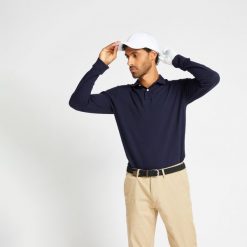 Koszulka polo do golfa z długim rękawem męska MW500. Niebieskie koszulki męskie z długim rękawem INESIS, m, z bawełny. Za 69.99 zł.