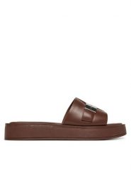 Calvin Klein Klapki Flatform Slide W/Ck Hw - Lth HW0HW02368 Brązowy. Brązowe klapki damskie CALVIN KLEIN, bez wzorów, ze skóry, bez obcasa. Za 409.99 zł.
