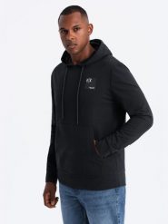Męska bluza kangurka z kapturem i logotypem – czarna V1 OM-SSNZ-0162 - XXL. Czarne bluzy z kapturem męskie Ombre Clothing, l, z bawełny. W wyprzedaży za 99.99 zł.