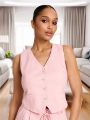 Kamizelka - różowy. Czerwone kamizelki damskie Sinsay, l, z bawełny. Za 49.99 zł.