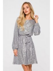 Made of emotion Sukienka w kolorze srebrnym rozmiar: S. Szare sukienki damskie Made Of Emotion, s, bez wzorów, bez kołnierzyka, bez ramiączek, mini. Za 390.45 zł.