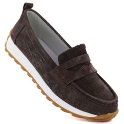 Skórzane mokasyny zamszowe brązowe Sergio Leone SP009. Brązowe mokasyny damskie Sergio Leone, ze skóry. Za 159.99 zł.