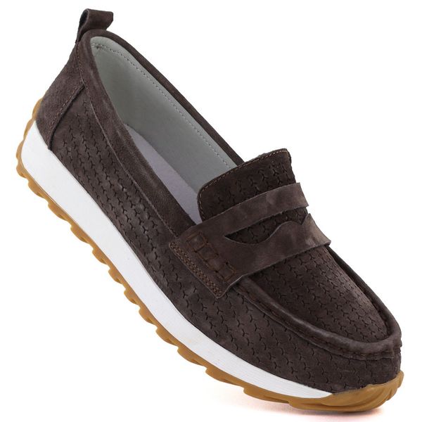 Skórzane mokasyny zamszowe brązowe Sergio Leone SP009. Brązowe mokasyny damskie Sergio Leone, ze skóry. Za 159.99 zł.