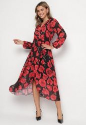 Czerwona Kopertowa Sukienka w Kwiaty z Gumką w Talii i Asymetrycznym Dołem Neladi. Czerwone sukienki damskie Born2be, do pracy, m, bez wzorów, biznesowe, z asymetrycznym kołnierzem, bez ramiączek, maxi, asymetryczne. Za 129.99 zł.