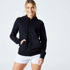 Bluza na zamek damska Domyos Gym & Pilates. Czarne bluzy bez kaptura damskie DOMYOS, l, z bawełny. Za 99.99 zł.