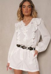 Białe Szorty z Bawełną High Waist w Klasycznym Stylu Sefore. Białe szorty damskie Renee, bez wzorów, z bawełny, klasyczne, z podwyższonym stanem. Za 49.99 zł.