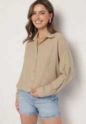 Beżowa Klasyczna Koszula o Kroju Oversize Maronira. Brązowe koszule damskie Born2be, m, bez wzorów, z jeansu, klasyczne, bez kołnierzyka, bez ramiączek. Za 69.99 zł.