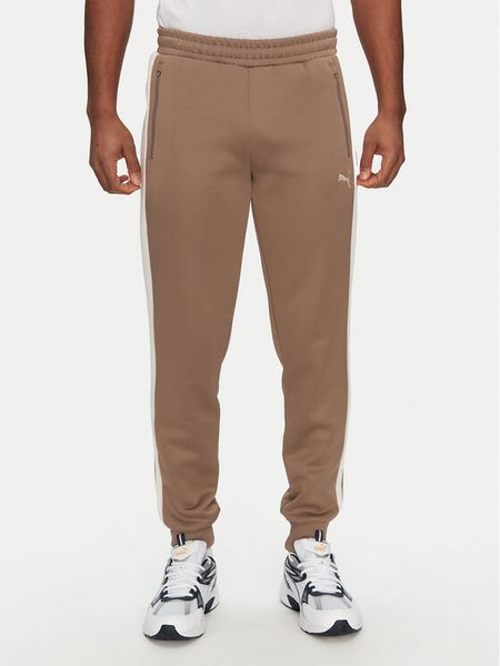 Puma Spodnie dresowe T7 Always On 629588 Brązowy Regular Fit. Brązowe spodnie dresowe męskie Puma, bez wzorów, z dresówki. Za 169.99 zł.