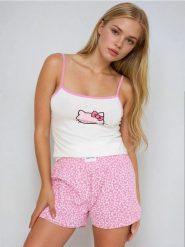 Piżama dwuczęściowa Hello Kitty - kremowy. Białe piżamy damskie Sinsay, l, bez wzorów, bez ramiączek. W wyprzedaży za 39.99 zł.