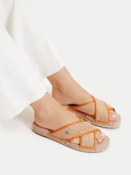 Tommy Hilfiger Klapki Monogram Espadrille FW0FW09139 Pomarańczowy. Brązowe klapki damskie Tommy Hilfiger, bez wzorów, z syntetyku, bez obcasa. Za 241.99 zł.