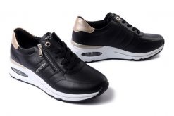 RIEKER REMONTE D2H01-03 black combination, półbuty damskie. Czarne półbuty damskie Rieker Remonte, bez wzorów, ze skóry, bez obcasa, na koturnie. Za 293.93 zł.