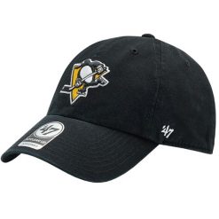 Czapka z daszkiem męska NHL Pittsburgh Penguins Cap. Czarne czapki męskie 47 Brand, bez wzorów, z bawełny. Za 99.99 zł.