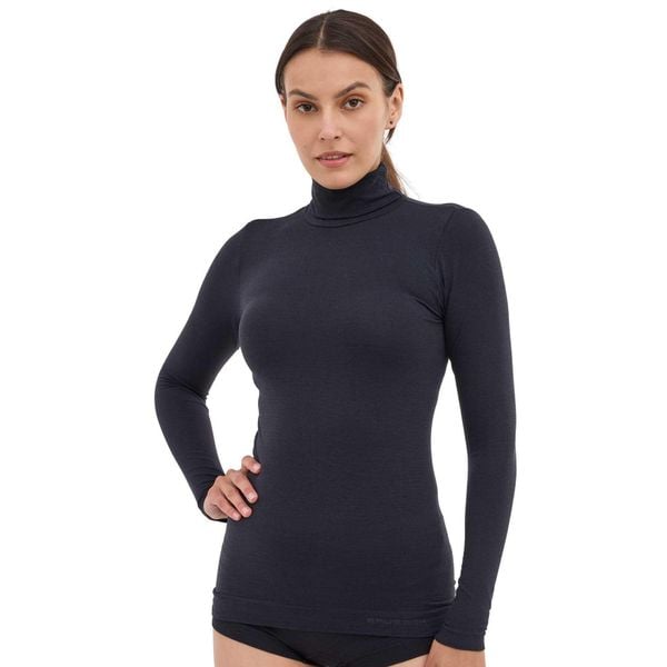 Koszulka damska golf z wełną Brubeck COMFORT MERINO. Czarne golfy damskie Brubeck, bez wzorów, z elastanu, bez kołnierzyka. Za 234.99 zł.