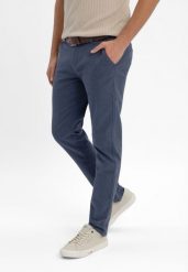 Spodnie chino z fakturą R-MARO. Niebieskie spodnie materiałowe męskie Volcano, bez wzorów, z bawełny, biznesowe. Za 179.99 zł.