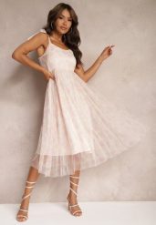 Różowa Taliowana Sukienka w Kwiaty Ozdobiona Ramiączkami z Wiązaniem Coradea. Czerwone sukienki damskie Renee, na co dzień, bez wzorów, z tkaniny, eleganckie, bez kołnierzyka, bez ramiączek, midi. W wyprzedaży za 167.99 zł.