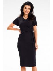 Awama Sukienka w kolorze czarnym rozmiar: M. Czarne sukienki damskie Awama, m, bez wzorów, bez kołnierzyka, bez ramiączek, midi. Za 117.45 zł.