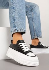 Czarno-Białe Trampki na Grubej Podeszwie z Tłoczeniami Tirlima. Czarne trampki i tenisówki damskie Born2be, bez wzorów, z jeansu. Za 44.99 zł.