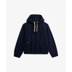 Kurtka z kapturem z wytartego sztruksu damska Superdry. Niebieskie kurtki damskie Superdry., bez wzorów, ze sztruksu, z kapturem. Za 426.10 zł.