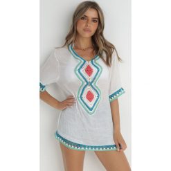 Biała Tunika Tania. Białe tuniki damskie Born2be, s, z aplikacjami, z bawełny, boho, bez kołnierzyka, bez ramiączek. Za 34.99 zł.