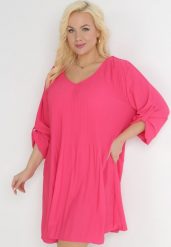 Różowa Rozkloszowana Sukienka Mini z Plisowaniem Telesi. Czerwone sukienki damskie Born2be, plus size, bez wzorów, bez kołnierzyka, plus size, bez ramiączek, mini, rozkloszowane. W wyprzedaży za 51.99 zł.