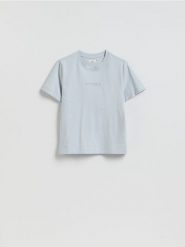 T-shirt z nadrukiem - jasnoniebieski. Niebieskie t-shirty damskie Reserved, l, bez wzorów, z bawełny, bez kołnierzyka. Za 35.99 zł.