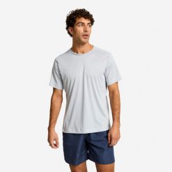 Koszulka fitness męska Domyos krótki rękaw. Szare szorty męskie DOMYOS, l, z materiału, na fitness i siłownię. Za 19.99 zł.