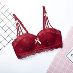 Biustonosz balkonetka push-up koronkowy z kokardkami Hafize. Brązowe biustonosze Intica, bez wzorów, z koronki. Za 99.00 zł.