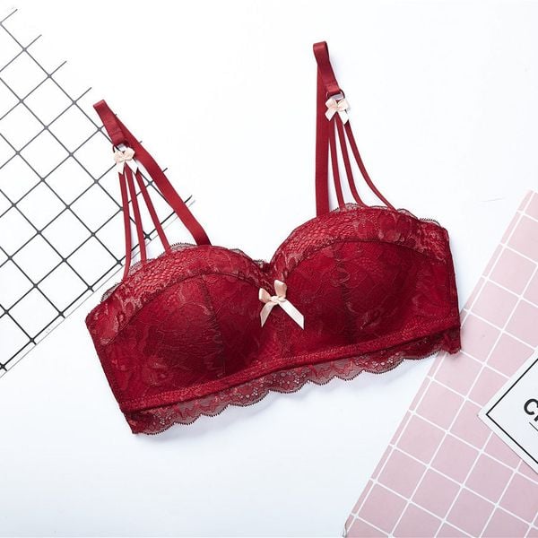 Biustonosz balkonetka push-up koronkowy z kokardkami Hafize. Brązowe biustonosze Intica, bez wzorów, z koronki. Za 99.00 zł.