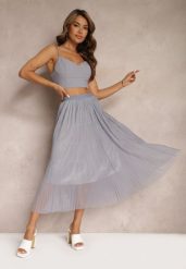 Szara Rozkloszowana Spódnica z Tiulu Wykończona Gumką w Pasie Risshara. Szare spódniczki damskie Renee, l, bez wzorów, z tiulu, eleganckie, midi, dopasowane. Za 44.99 zł.