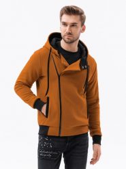 Bluza męska rozpinana z kapturem - ruda B297 - XXL. Brązowe bluzy z kapturem męskie Ombre Clothing, m, z bawełny. W wyprzedaży za 119.99 zł.