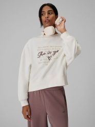 4F Bluza dresowa loose bez kaptura damska - kremowa XS. Białe bluzy z kapturem damskie 4f, xs, z dresówki. Za 149.99 zł.
